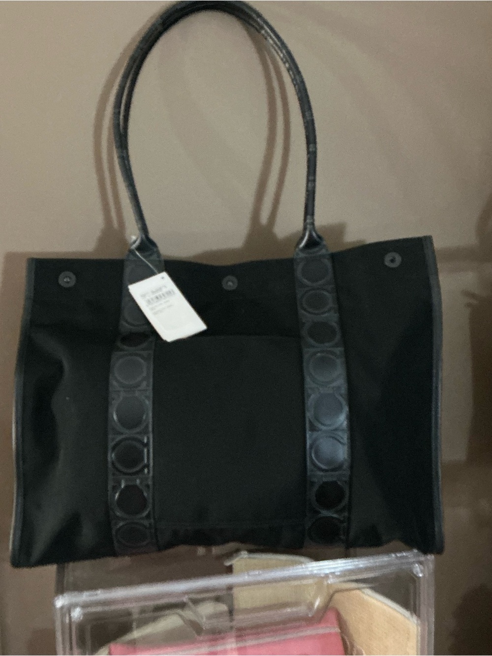 Salvatore Ferragamo Black Gancini Canvas Tote Bag Large Shoulder Shopper - Picture 15 of 16